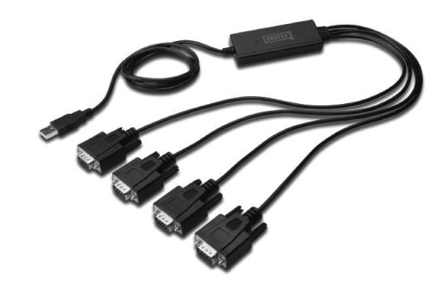 Digitus Kabel adapter USB-A 2.0 męski do 4x RS232 (DB9) męski | Chipset FTDI FT2232H | Czarny | Mocowanie na śruby | 1.5m