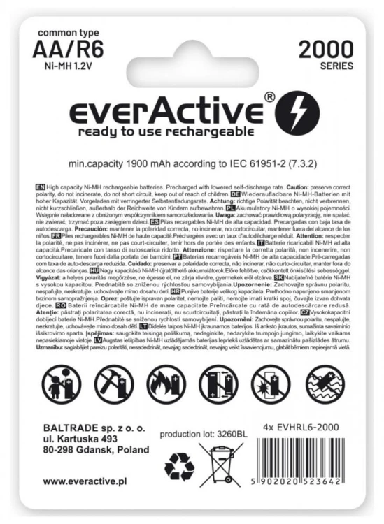 everActive Akumulatory paluszki R6/AA 2000 mAH, blister 4 szt.