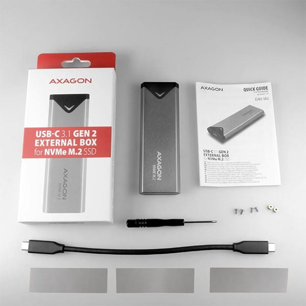 AXAGON EEM2-UG2 Obudowa zewnętrzna aluminiowa, USB-C 3.2 Gen 2 - M.2 NVMe SSD, długość 42 do 80 mm