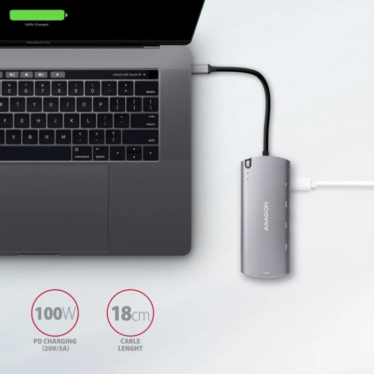 AXAGON HMC-6M2 Wieloportowy hub USB-C 3.2 Gen 1, slot M.2 SATA + HDMI + GLAN + 2x USB-A + PD 100W