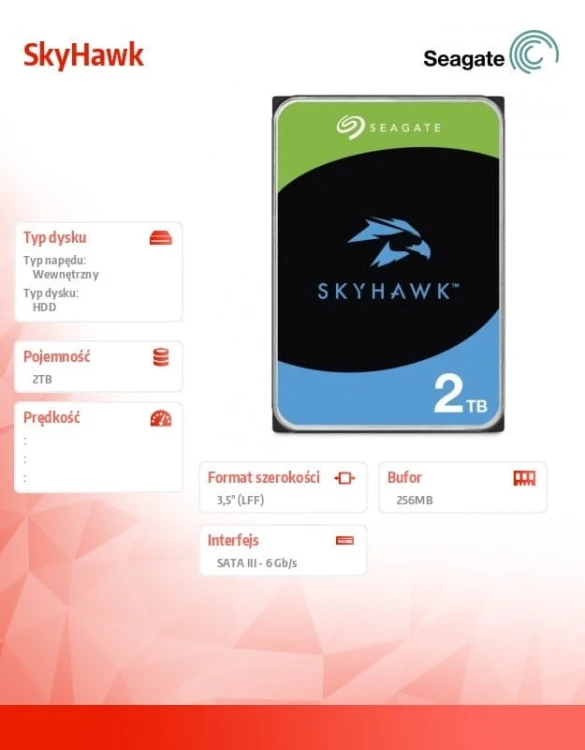 Seagate Dysk SkyHawk 2TB 3,5 256MB ST2000VX017