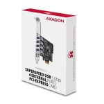 AXAGON PCEU-43RS Kontroler PCIe 4x port USB 3.2 GEN 1, UASP, chipset Renesas, 15-pin SATA zasilacz
