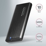 AXAGON EEM2-SB2 Obudowa zewnętrzna aluminiowa bezśrubowa USB-C 3.2 Gen 2 - M.2 NVMe / SATA SSD 30-80mm ALU pudełko czarne + USB-A - USB-C redukcja