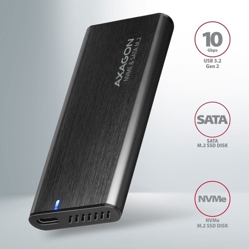 AXAGON EEM2-SB2 Obudowa zewnętrzna aluminiowa bezśrubowa USB-C 3.2 Gen 2 - M.2 NVMe / SATA SSD 30-80mm ALU pudełko czarne + USB-A - USB-C redukcja