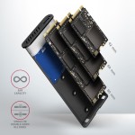 AXAGON EEM2-SB2 Obudowa zewnętrzna aluminiowa bezśrubowa USB-C 3.2 Gen 2 - M.2 NVMe / SATA SSD 30-80mm ALU pudełko czarne + USB-A - USB-C redukcja