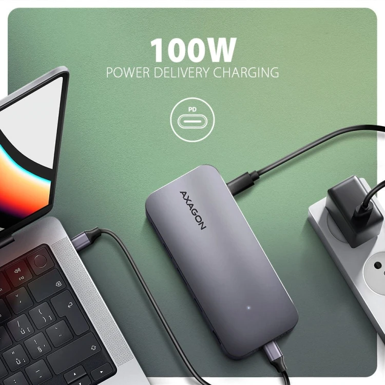 AXAGON HMC-12GM2 Wieloportowy hub USB + M.2 pozycja, 12in1 10Gbps, 3x USB-A, USB-C, HDMI, DP,  RJ-45, SD/mSD, audio, PD