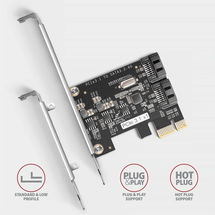 AXAGON PCES-SJ2 Kontroler PCIe 2x wewnętrzny port SATA 6G, chipset JMB582 SP & LP