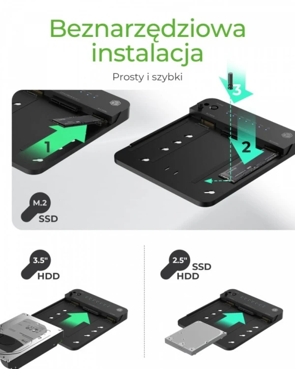 IcyBox Stacja dokująca/klonująca IB-2915MSCL-C31 M.2  dla M.2 0NVMe i SATA 2,5/3,5 SSD/HDD