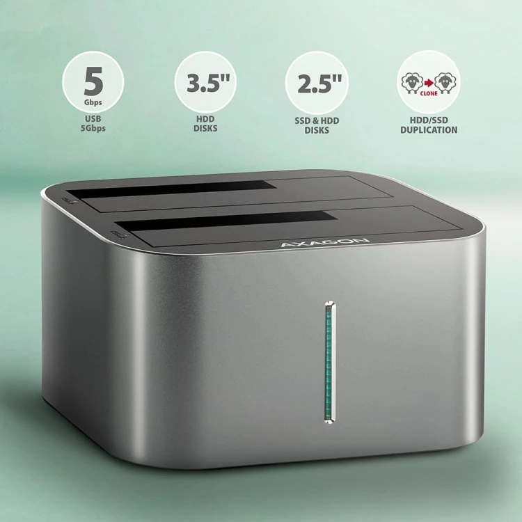 AXAGON ADSA-DC Stacja dokująca USB 3.2 Gen 1 - 2x SATA 6G 2.5"/3.5" SSD/HDD