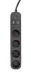 Gembird Inteligentna listwa Tuya 4xDE 2xUSB-A 1xUSB-C Czarna