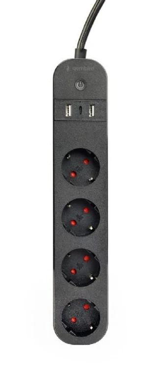 Gembird Inteligentna listwa Tuya 4xDE 2xUSB-A 1xUSB-C Czarna
