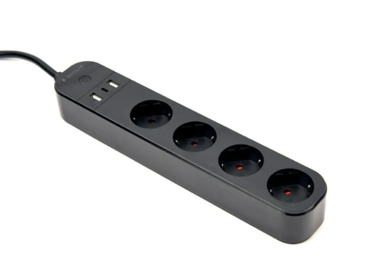 Gembird Inteligentna listwa Tuya 4xDE 2xUSB-A 1xUSB-C Czarna