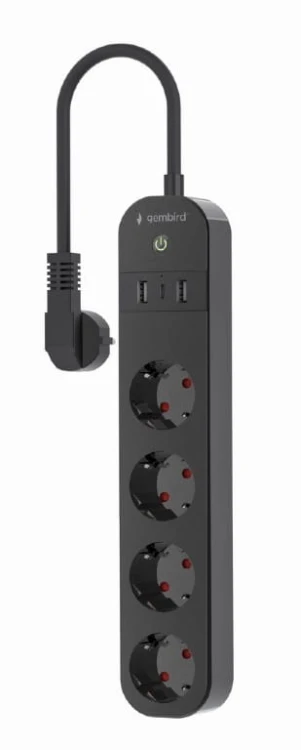 Gembird Inteligentna listwa Tuya 4xDE 2xUSB-A 1xUSB-C Czarna