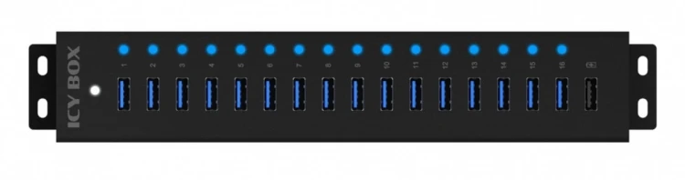 IcyBox Hub IB-HUB1717 16+1 port USB HUB, 16x USB + 1x USB do ładowania, USB 3.2 Gen 1, 96 Watt zasilacz