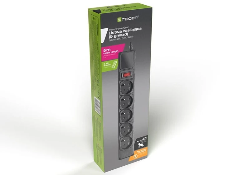 Tracer Listwa zasilającaPowerGear 5m Black 5 gniazd