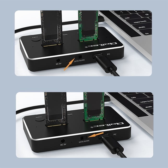 Qoltec Stacja dokująca dysków SSD M.2 | NVMe | SATA | USB-C | DUAL 2 x  2TB