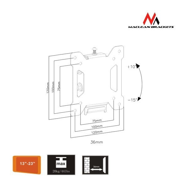 Maclean Uchwyt do telewizora lub monitora 13-27" MC-596 czarny 20kg  max vesa 100x100 TV