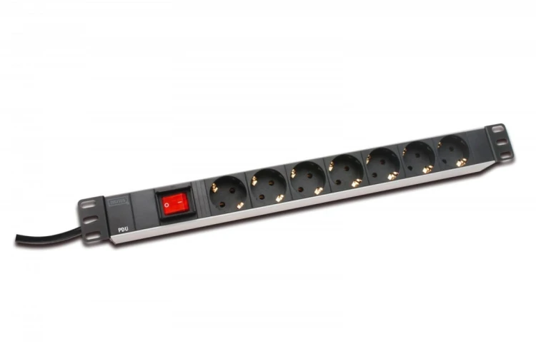 Digitus Listwa zasilająca PDU 19" RACK 7xSchuko, 2m 1xSchuko, 16A, wł./wył., aluminiowa