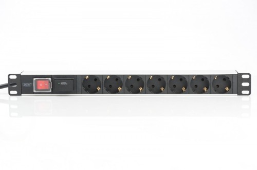 Digitus Listwa zasilająca PDU 19" RACK 7xSchuko, 2m 1xSchuko, 16A, wł./wył., zab.przepięciowe, aluminiowa