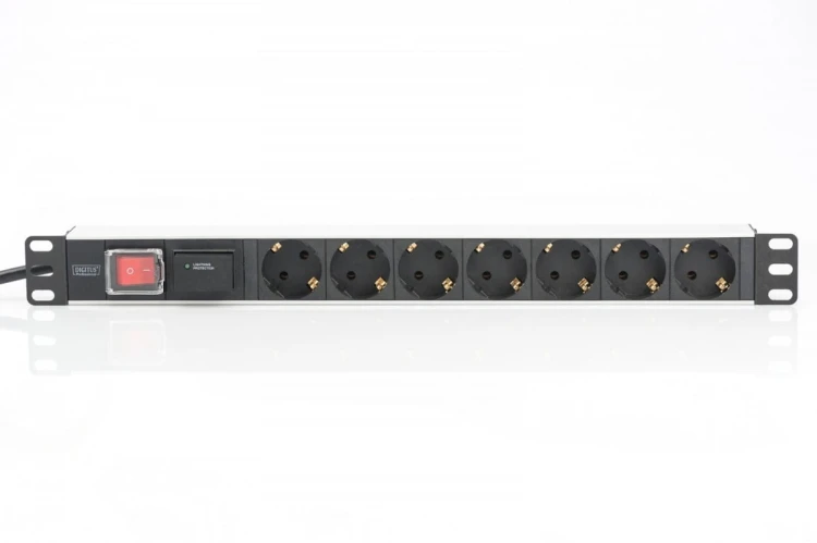 Digitus Listwa zasilająca PDU 19" RACK 7xSchuko, 2m 1xSchuko, 16A, wł./wył., zab.przepięciowe, aluminiowa