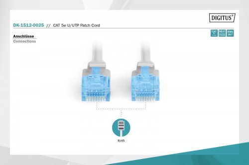 Digitus Patch cord U/UTP kat.5e PVC 0,25m szary