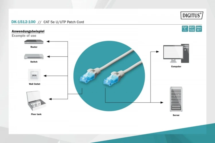 Digitus Patch cord U/UTP kat.5e PVC 10m szary