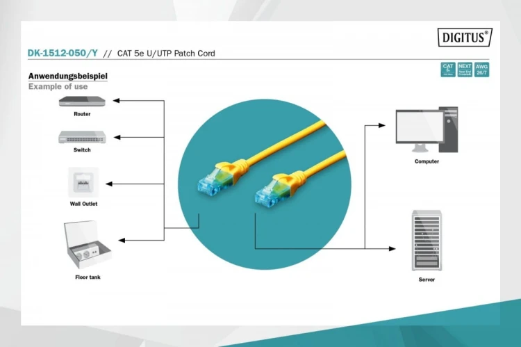 Digitus Patch cord U/UTP kat.5e PVC 5m żółty