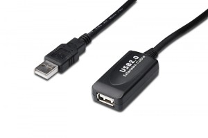 Digitus Kabel przedłużający USB 2.0 HighSpeed Typ USB A/USB A M/Ż aktywny, czarny 15m