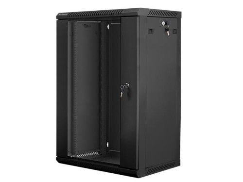 Lanberg Szafa instalacyjna wisząca 19 cali 18U 600X450mm czarna (drzwi szklane)