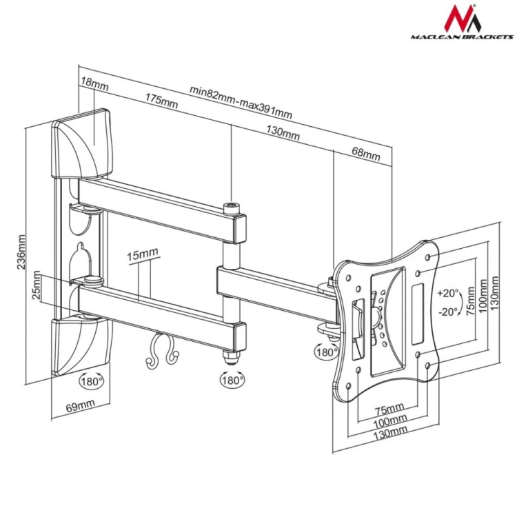 Maclean Uchwyt do telewizora  lub  monitora 13-27" 15 kg uniwersalny MC-719 czarny max vesa 100x100