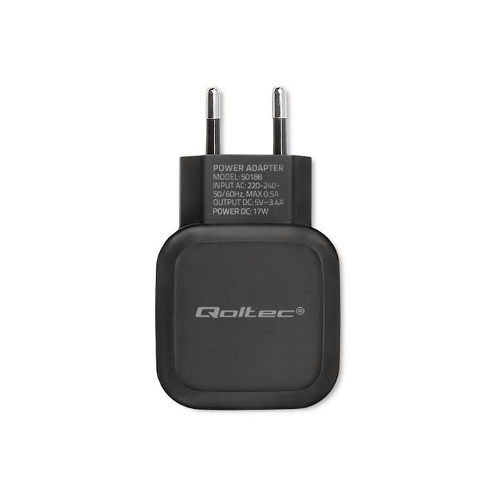 Qoltec Ładowarka sieciowa 17W | 5V | 3.4A | 2xUSB + kabel USB typC