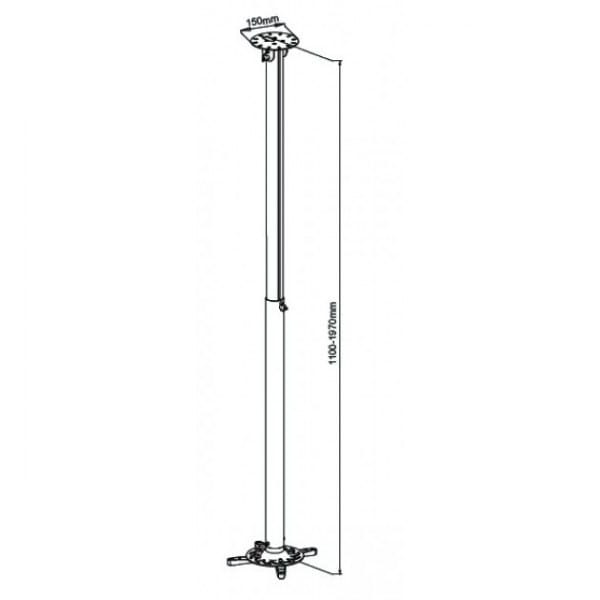 Techly Ramię do projektora 110 -190cm sufitowe, 15kg, srebrne