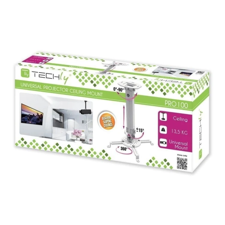 Techly Ramię sufitowe do projektora 38-58cm, 13,5kg, srebrny