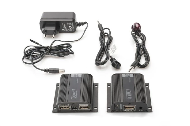Digitus Przedłużacz/Extender HDMI do 50m po skrętce Cat.6/7 UTP, 1080p 60Hz FHD, HDCP 1.2, IR, audio(zestaw)