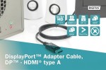 Digitus Kabel adapter DisplayPort 1.2 z zatrzaskiem 4K 60Hz UHD Typ DP/HDMI A M/M czarny 3m