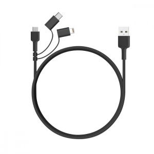 AUKEY CB-BAL5 3w1 kabel micro USB | USB-C | Lightning | 1.2m nylonowy oplot czarny