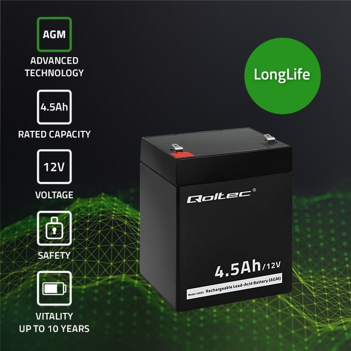Qoltec Akumulator AGM | 12V | 4.5Ah | max.1.35A