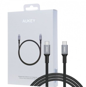 AUKEY CB-CD6 kabel USB-C - USB-C 2m 60W PD 3A 20V nylonowy oplot czarny