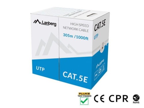 Lanberg Kabel UTP Kat.5E CU 305 m drut szary