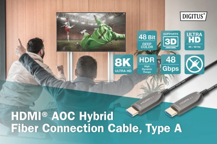 Digitus Kabel połączeniowy hybrydowy AOC HDMI 2.1 Ultra High Speed 8K/60Hz UHD HDMI A/HDMI A M/M 30m Czarny