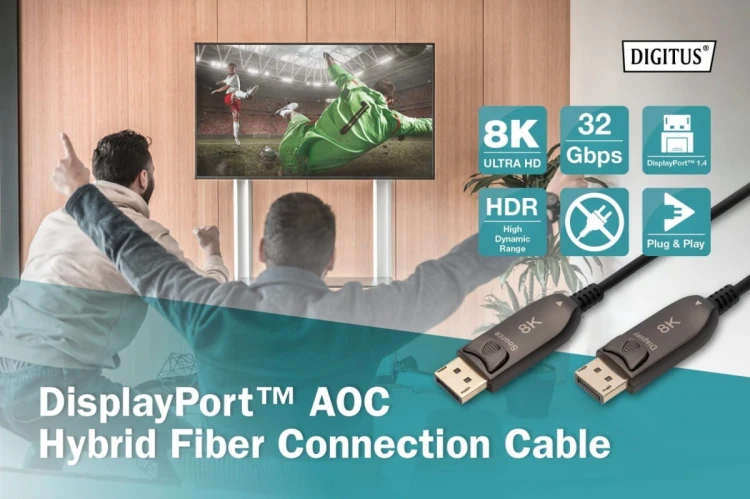 Digitus Kabel połączeniowy hybrydowy AOC DisplayPort 1.4 8K/60Hz UHD DP/DP M/M 20m Czarny