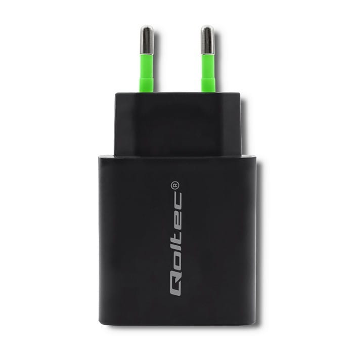 Qoltec Ładowarka sieciowa | 18W | 5-12V | 1.5-3A | USB typ C PD |       USB QC 3.0 | Czarna