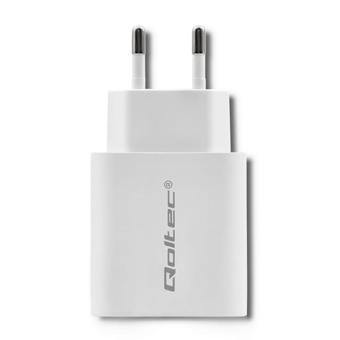Qoltec Ładowarka sieciowa | 18W | 5-12V | 1.5-3A | USB typ C PD |  USB QC 3.0 | Biała