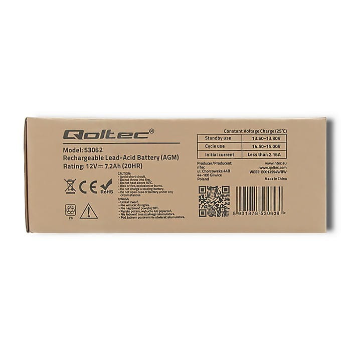 Qoltec Akumulator AGM 12V | 7.2Ah | max. 108A