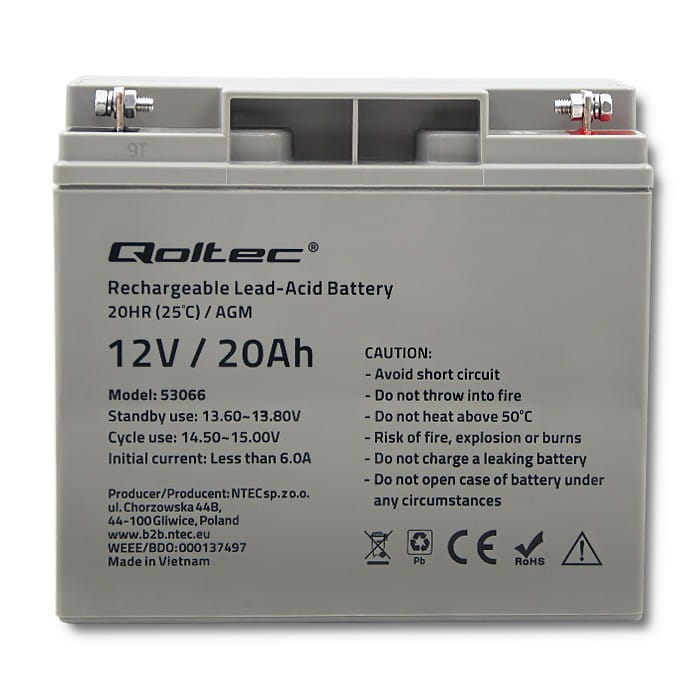 Qoltec Akumulator AGM | 12V | 20Ah | max. 300A