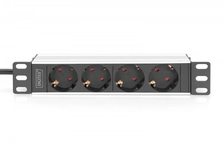 Digitus Listwa zasilająca do szaf 10" RACK 4xSchuko, 2m 1xUnischuko, 16A, aluminiowa