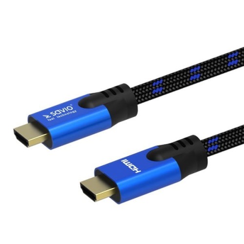 Savio Kabel HDMI (M) v2.1, 3m, 8K, miedź, niebiesko-czarny, złote końcówki, ethernet/3D, CL-143
