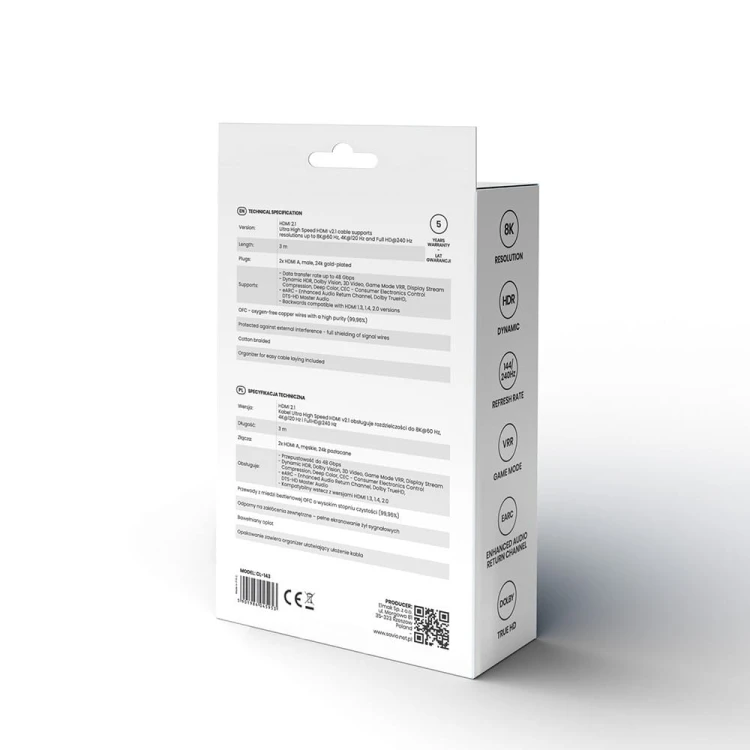 Savio Kabel HDMI (M) v2.1, 3m, 8K, miedź, niebiesko-czarny, złote końcówki, ethernet/3D, CL-143