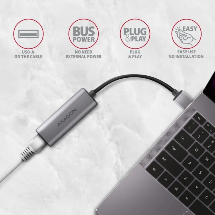 AXAGON ADE-25R Karta sieciowa 2.5 Gigabit Ethernet, Realtek 8156, USB-A 3.2 Gen 1, automatyczna instalacja, szara