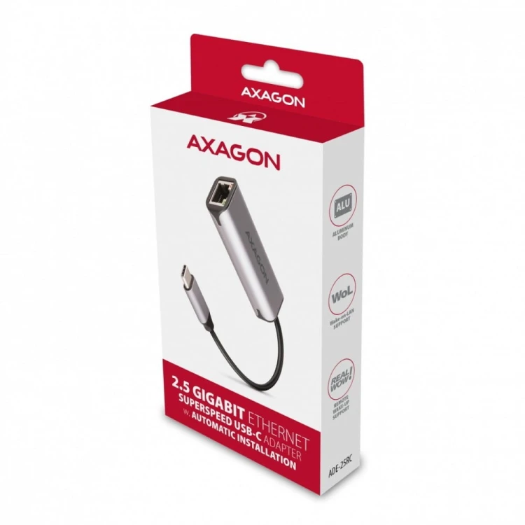 AXAGON ADE-25RC Karta sieciowa 2.5 Gigabit Ethernet, Realtek 8156, USB-C 3.2 Gen 1, automatyczna instalacja, szara